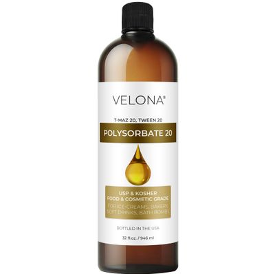 Polysorbate 20 by Velona - 32 Fl Oz | Solubilizer, Food &amp; Cosmetic Grade | All Natural for Cooking, Skin Care and Bath Bombs | Use Today - Enjoy Results