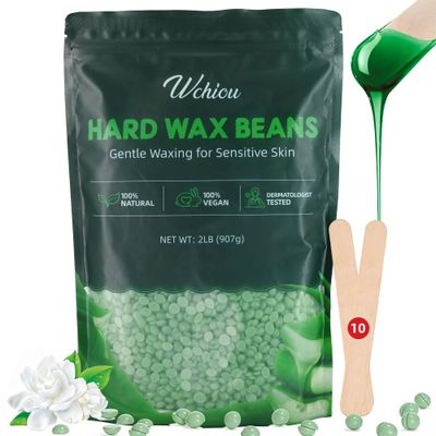 Wchiou Hair Removal Wax, 2lb Wax Beads for Sensitive Skin, With Pure Aloe Vera, For Face, Eyebrow, Leg, Bikini, Brazilian Waxing, Coarse Body Hair Specific