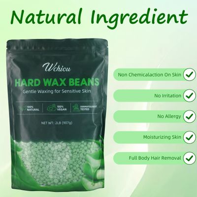 Wchiou Hair Removal Wax, 2lb Wax Beads for Sensitive Skin, With Pure Aloe Vera, For Face, Eyebrow, Leg, Bikini, Brazilian Waxing, Coarse Body Hair Specific