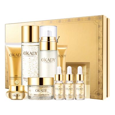 OKADY skincare set Anti Aging Skin 10-piece Daily Care Routine Kit With Vitamin C and Peptides Facial Cleanser Eye Mask Toner Serum Eye Cream Lotion Cream Lady Cream Gifts sets for Valentine&#39;s Day