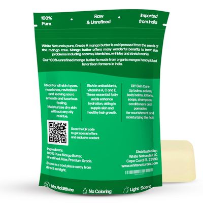 Mango Butter Raw Organic Unrefined Natural Pure Skin &amp; Hair Moisturizer, Cold Pressed, Use with Shea in DIY Whipped Body Butter, Soap Making, Mango Seed Body Lotion, Lip Balm Hand Cream 16oz Block