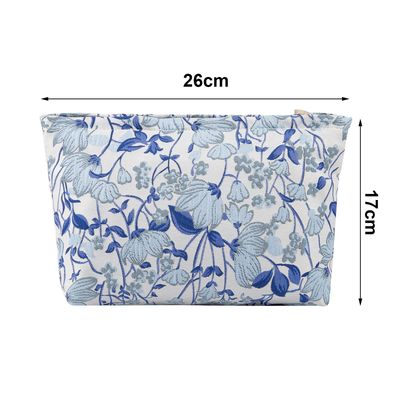 JYSILIYH Floral Cosmetic Bag,Large Aesthetic Makeup Bag,Preppy Skincare Organizer,Makeup Pouch For Purse,Personal Item Bag,Cosmetic Bag Zipper Purse Travel Bag (Blue#1)