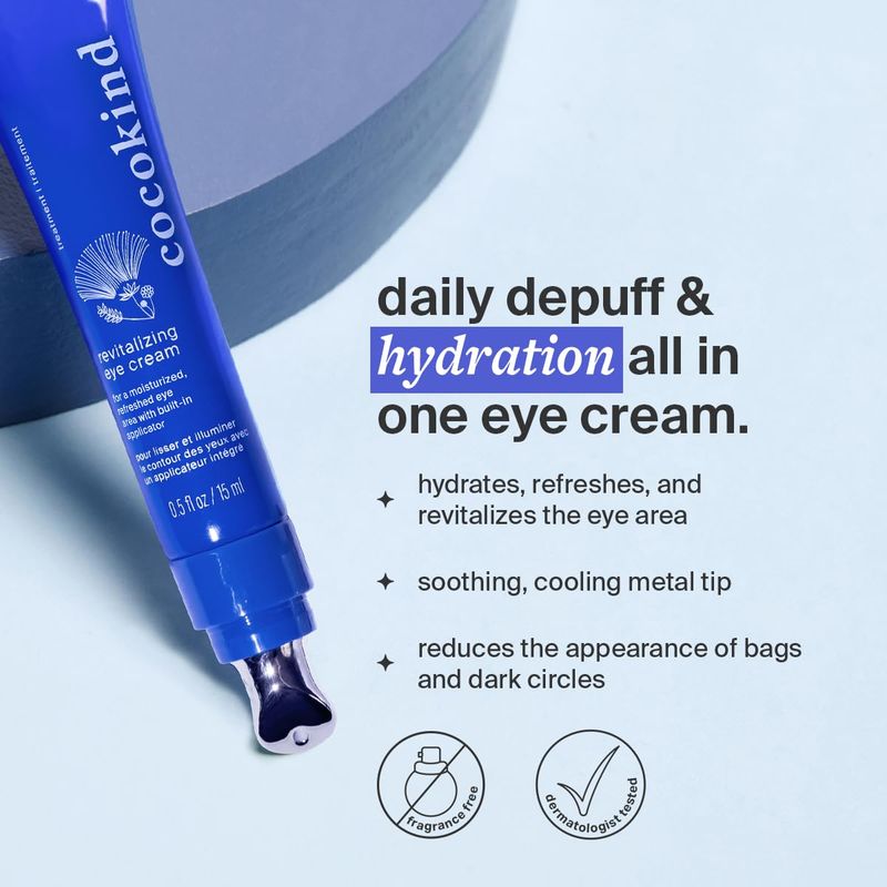 Revitalizing Eye Cream by Cocokind, Depuff &amp; Reduce Fine Lines and Wrinkles, Cream for Firmer and Brighter Looking Eye Area, Hydrating with a Cool Metal Applicator Tip, 0.5 Fl Oz