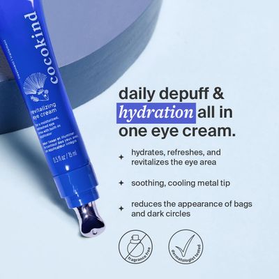 Revitalizing Eye Cream by Cocokind, Depuff &amp; Reduce Fine Lines and Wrinkles, Cream for Firmer and Brighter Looking Eye Area, Hydrating with a Cool Metal Applicator Tip, 0.5 Fl Oz