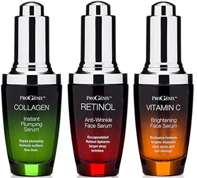 Progenix Professional Skin Care Set. Anti-aging Serum Set Contains Collagen Serum, Retinol Serum, Vitamin C Serum. Helps W/Appearance Of Wrinkles, Plump Skin, &amp; Brighten Skin, 1 Fl Oz (3-Pack)