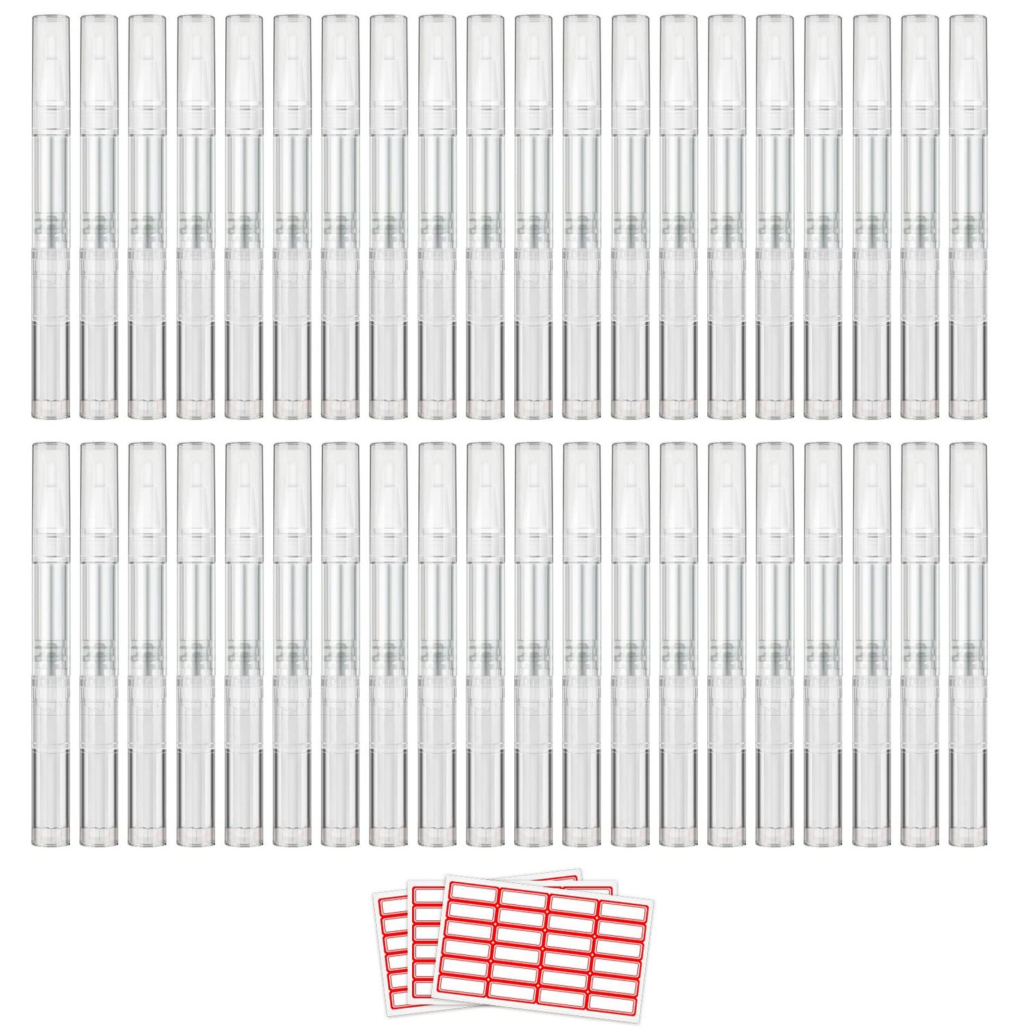 WEBBYBEAR 40 Pieces 3 ml Cuticle Oil Pen, Empty Nail Oil Pen, Transparent Twist Pens with Brush Tip, Cosmetic Lip Gloss Containers Eyelash Growth Liquid Tube, with 3 Stickers
