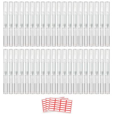 WEBBYBEAR 40 Pieces 3 ml Cuticle Oil Pen, Empty Nail Oil Pen, Transparent Twist Pens with Brush Tip, Cosmetic Lip Gloss Containers Eyelash Growth Liquid Tube, with 3 Stickers
