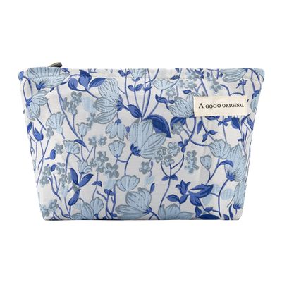 JYSILIYH Floral Cosmetic Bag,Large Aesthetic Makeup Bag,Preppy Skincare Organizer,Makeup Pouch For Purse,Personal Item Bag,Cosmetic Bag Zipper Purse Travel Bag (Blue#1)