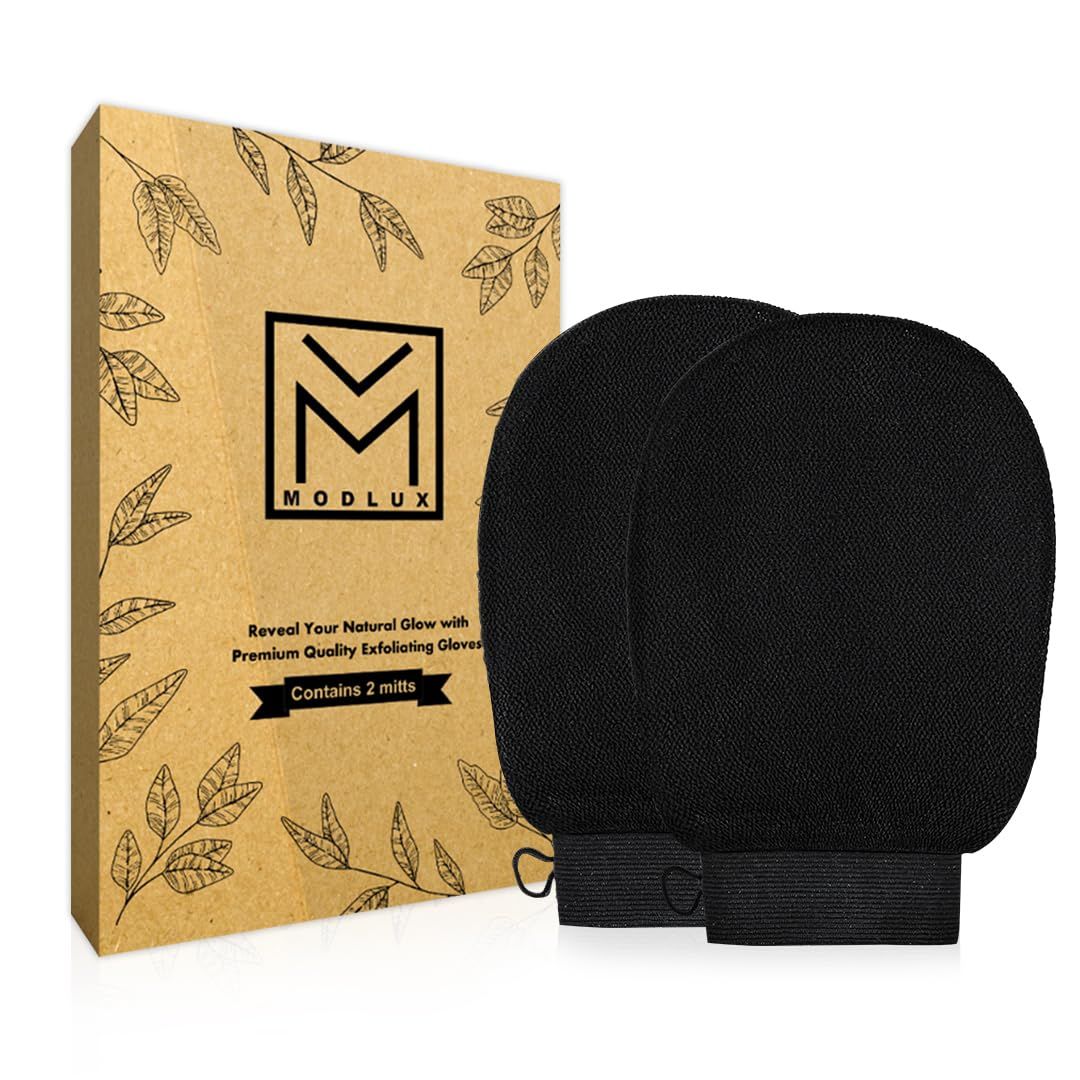 Modlux Korean Exfoliating Mitt, Exfoliator Glove for Self Tanner Prep, Body Exfoliator Scrubber Prep and Maintain Tan Build Up Remover, Pack of 2