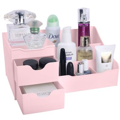 Mantello Bathroom Organizer Countertop- Make Up Organizers and Storage- Bathroom Counter Organizer and Skin Care Organizer, Makeup Organizer for Vanity- Pink