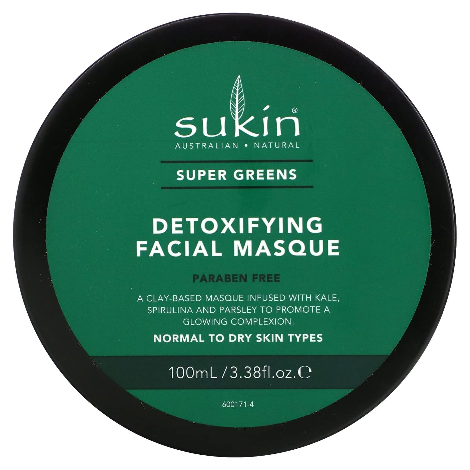 Sukin Super Greens Detoxifying Facial Masque, 3.38 Oz