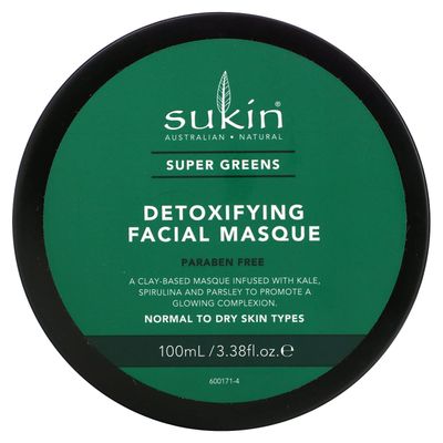 Sukin Super Greens Detoxifying Facial Masque, 3.38 Oz
