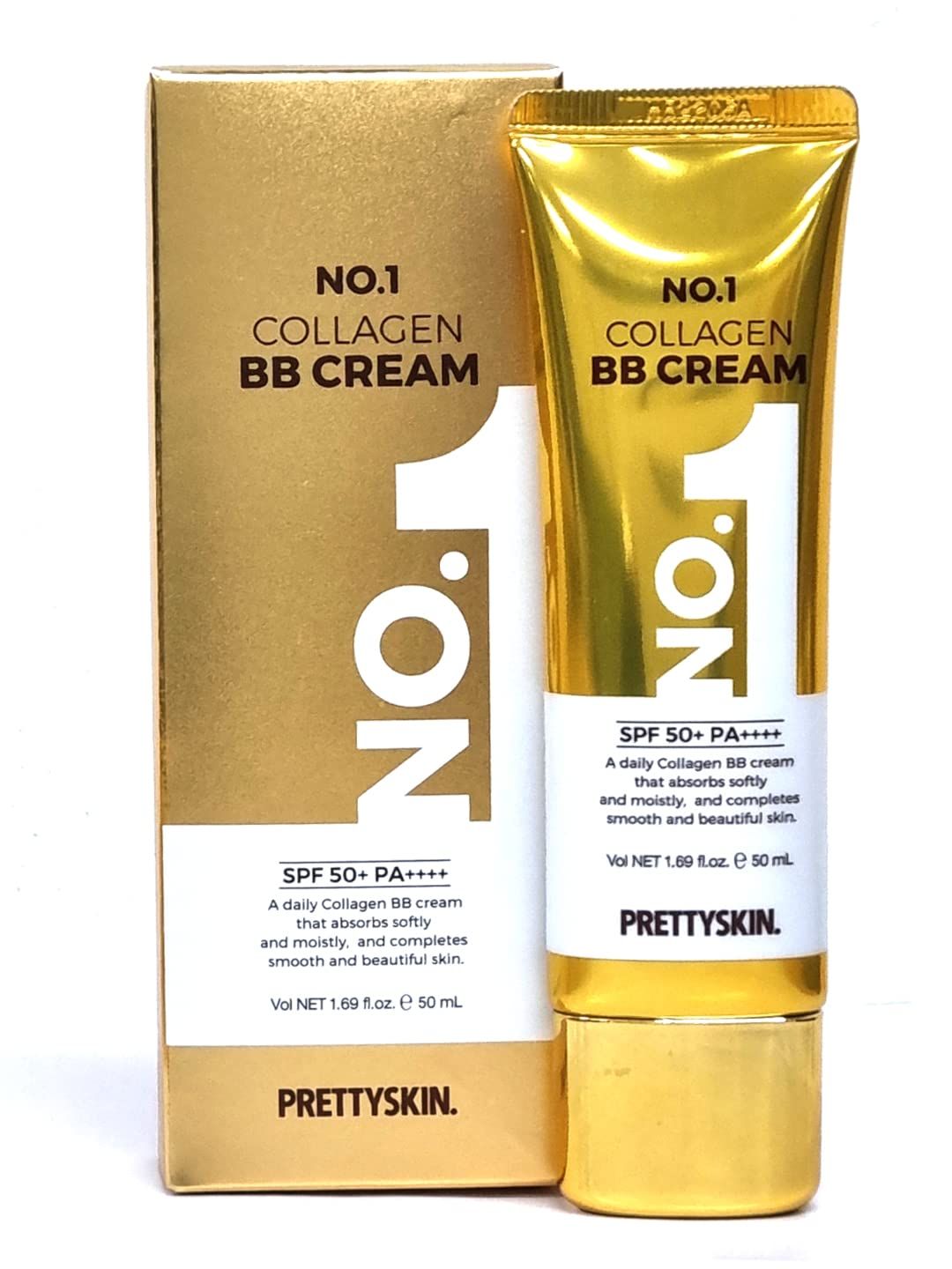 PS.PRETTYSKIN NO1 Anti-Wrinkle Collagen Facial BB Cream SPF50+ / PA++++ (1.69 fl.oz.) with Zinc Oxide, Titanium Dioxide, collagen for oil-moisture balance, soft glow