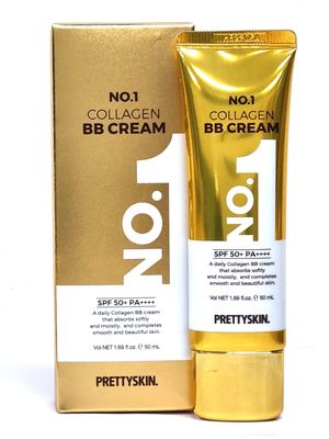 PS.PRETTYSKIN NO1 Anti-Wrinkle Collagen Facial BB Cream SPF50+ / PA++++ (1.69 fl.oz.) with Zinc Oxide, Titanium Dioxide, collagen for oil-moisture balance, soft glow