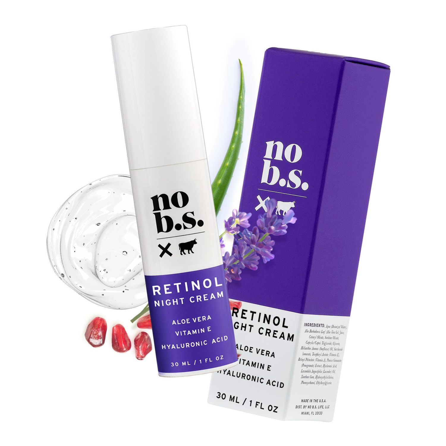 No B.S. (No Bad Stuff) Retinol Cream for Face with Hyaluronic Acid &amp; Vitamin E, Retinol, Wrinkle Cream &amp; Spot Corrector, Vegan, Cruelty Free &amp; Gluten Free Night Cream, Travel Size, 1 FL Oz