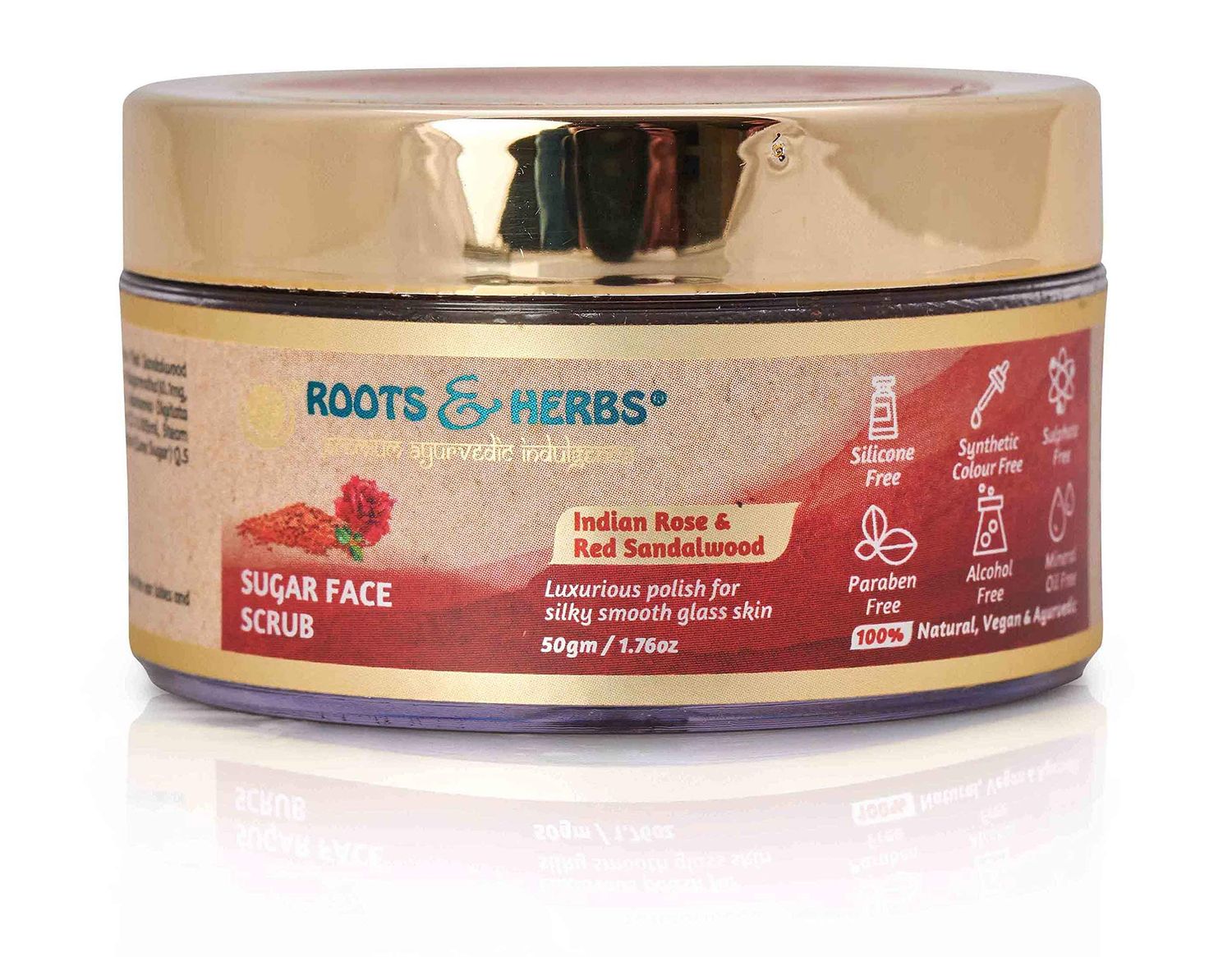ROOTS AND HERBS Face Scrub Indian Rose &amp; Red Sandalwood Sugar Scrub - Facial Skin Exfoliator to stimulate Collagen - Exfoliating Body Scrub for Women &amp; Men Organic Facial Cleanser Face Scrubs Products
