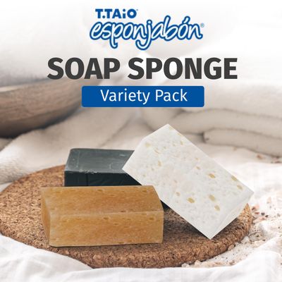T.Taio Esponjabon Variety Pack Mini Travel Size Soap Sponges - Includes Mother of Pearl, Oatmeal, and Charcoal - Catering to Different Skincare Needs & Preferences, Ideal for On-The Go Cleanse
