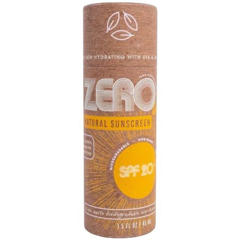 ZERO Waste 100% Plastic Free Natural Sunscreen Stick, SPF 20 Reef Safe and Kid Friendly, Water Resistant, Push Up Cardboard Tube, Sunblock Made From Beeswax, Shea Butter and Coconut Oil, 1.5 Oz