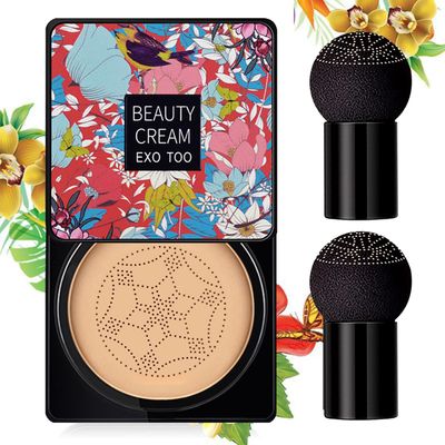 Mushroom Head Air Cushion CC Cream, Beauty Cream EXO TOO Foundation, Full Coverage Base Beauty Cream Makeup with Two Mushroom Head Sponges