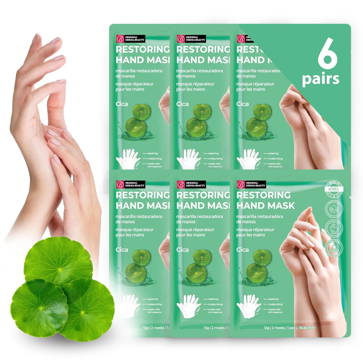 Innerest Original Derma Beauty Hand Mask 6 Pairs Restoring Cica Hydrating Hand Mask Set Moisturizing Hand Mask Gloves Hand Repair Gloves Hand Care Hand Rejuvination Soothing Gloves