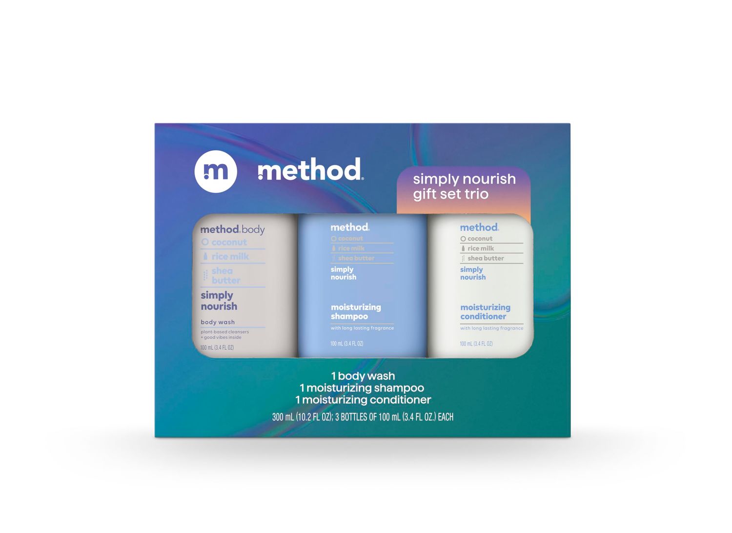 Method Body Wash and Hair Care Gift Set, Simply Nourish, 3.4 oz Travel Size Bottles