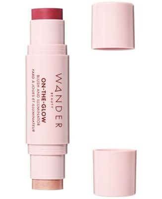 Wander Beauty On-the-Glow Blush and Illuminator - Strawberry Fields/Nude Glow - 7-in-1 Hydrating Cream Blush &amp; Highlighting Stick - Stick Blush for Cheeks, Lip, &amp; Body- Highlighter &amp; Blush - 0.4 oz