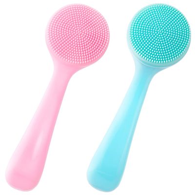 HINZIC 2 Pack Silicone Manual Facial Cleansing Brush, Skin Friendly Waterproof Face Cleaning Scrubber Exfoliator Cleanser for Blackheads Whiteheads Makeup Residues Removal- Blue &amp; Pink