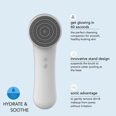 skn by conair Cryotherapy Advanced Facial Cleansing Brush, Featuring Ultra-Hygienic Silicone Brush Head and Cool Plate to Help Soothe Inflammation and Reduce Puffiness