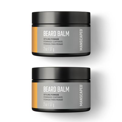 MANSCAPED Beard Balm, Styling Pomade with Shea Butter, Coconut Oil &amp; Beeswax - Moisturizes, Softens, Strengthens &amp; Shines Beards, Mustaches &amp; Facial Hair, for Sensitive Skin, (2 oz) 2-Pack