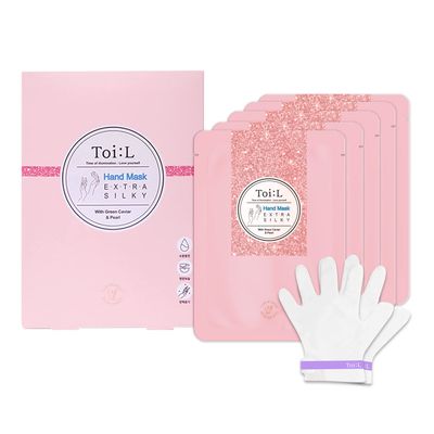 Toi:L Extra Silky Hand Mask 5 Pairs, Stocking Stuffer, Moisturizing Gloves for Dry Hands with Pearl &amp; Green Caviar, Repairing and Softening Hand Care Treatment for Aging, Cracked, and Dry Skin