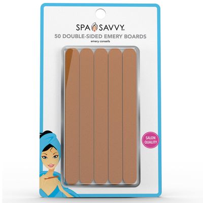 Spa Savvy Nail File Set, 50 Count, Double Sided 4.5 Inch Emery Board Nail Files for Natural Nails Care, Pedicure and Manicure Tools