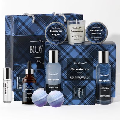 PEARLWORLD Bath Set with Ocean Scented Spa Gifts for Men, Christmas Birthday Self Skin Care Set for Men, Spa Gift Baskets for Him, 12Pcs Men&#39;s Spa Kit Gifts for Father&#39;s Day Bath Spa