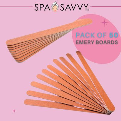 Spa Savvy Nail File Set, 50 Count, Double Sided 4.5 Inch Emery Board Nail Files for Natural Nails Care, Pedicure and Manicure Tools
