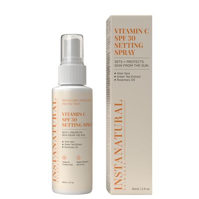 InstaNatural Skin Care Vitamin C SPF 30 Broad Spectrum Sunscreen Make Up Setting Spray, Brightens &amp; Hydrates, UVA, UVB Sun Protection Sunblock, with Aloe Vera &amp; Botanicals, Pump Bottle, 2 Fl Oz