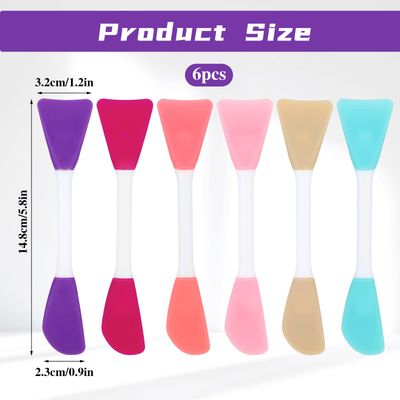 Teaaha 6PCS Face Mask Brush Applicator Silicone Double-End Reusable Facial Mud Mixing Spatula Soft Makeup Beauty Mask Applicator Tool for Apply Skincare Cream,Lotion, Gel, Cosmetic Foundation(6colors)
