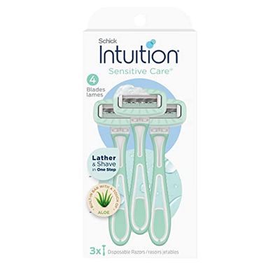Schick Intuition Disposable Razors with Sensitive Skin, 3 Count | Razors Sensitive Skin, Womens Disposable Razors with a Touch of Aloe, Travel Razor