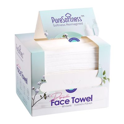 PureSoftness Luxuriously Soft Disposable Face Towel, 100% Cotton, Extra Large 12" x 10" Ultra Soft Dry Wipe for Face Wash, Makeup Remover, Bio-Based Towelette for Sensitive Skin 160 Count (2 Pack)
