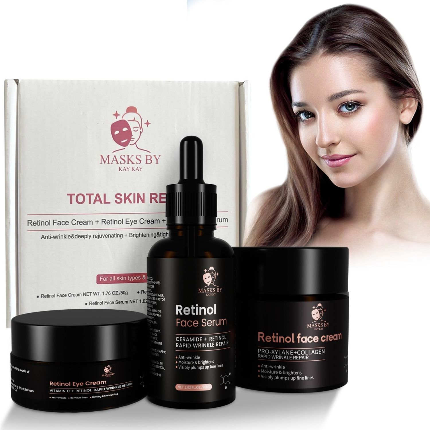 Retinol Cream Retinol 3-Piece Set Retinol Serum for Face Face Moisturizer for Women Beauty Products for Women Skin Care Retinol Face Cream Care Set For Women Teenage Skin Care