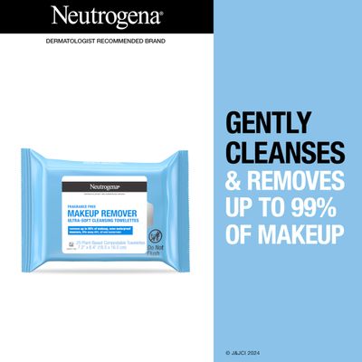 Neutrogena Fragrance-Free Makeup Remover Wipes, Daily Facial Cleanser Towelettes, Gently Removes Oil &amp; Makeup, Alcohol-Free Makeup Wipes, 25 ct