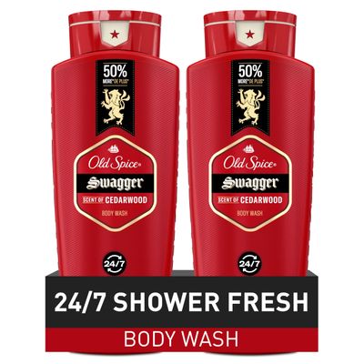 Old Spice Body Wash for Men, 24/7 Shower Fresh with Lasting Scent, Red Collection, Swagger with Cedarwood Scent, 24 fl oz (Pack of 2)