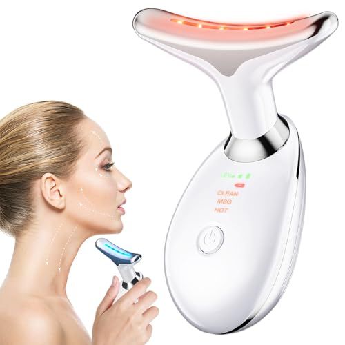 Neck Face Massager, Facial Massager Device, 3 Color Mode, Face Sculpting Tool for Double Chin with Thermal and Vibration (Whtie)