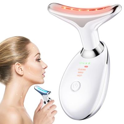 Neck Face Massager, Facial Massager Device, 3 Color Mode, Face Sculpting Tool for Double Chin with Thermal and Vibration (Whtie)