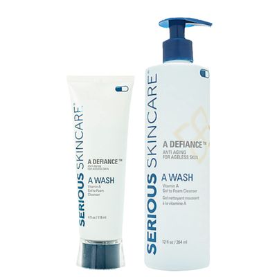 Serious Skincare - A Defiance Retinol Resurfacing Face Wash - Refining Enzyme Gel to Foam Facial Cleanser - Makeup Removal - Anti-Aging AHA - Hydrating - Skin Clarifying Botanicals - 12 Oz &amp; 4 Oz
