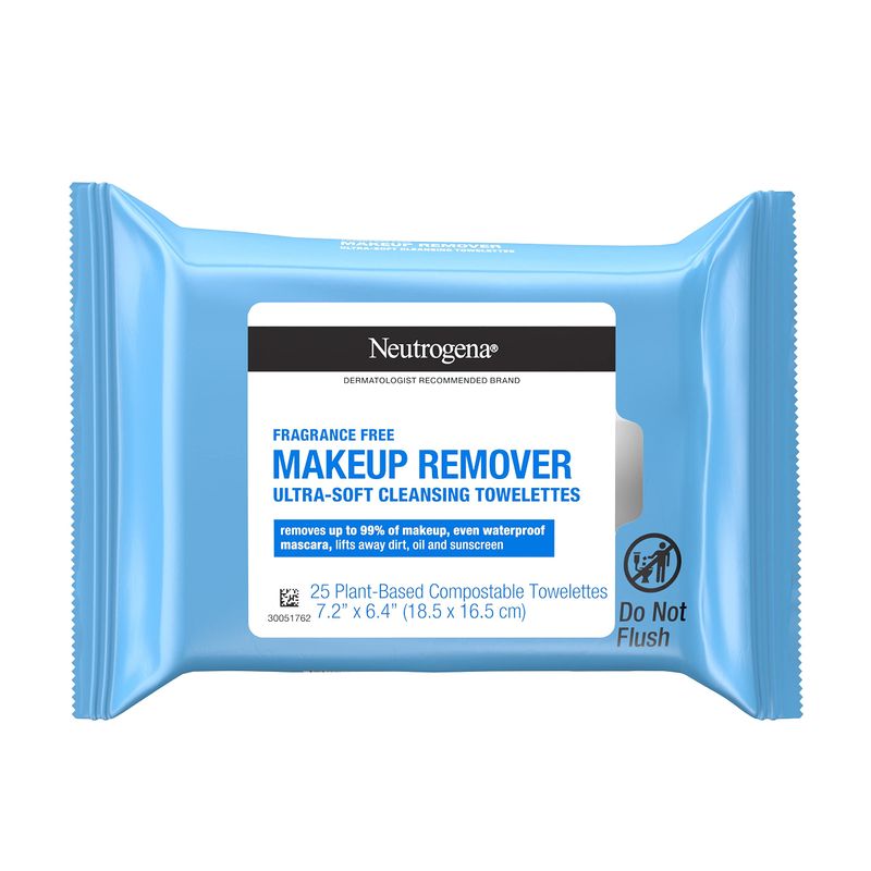 Neutrogena Fragrance-Free Makeup Remover Wipes, Daily Facial Cleanser Towelettes, Gently Removes Oil &amp; Makeup, Alcohol-Free Makeup Wipes, 25 ct