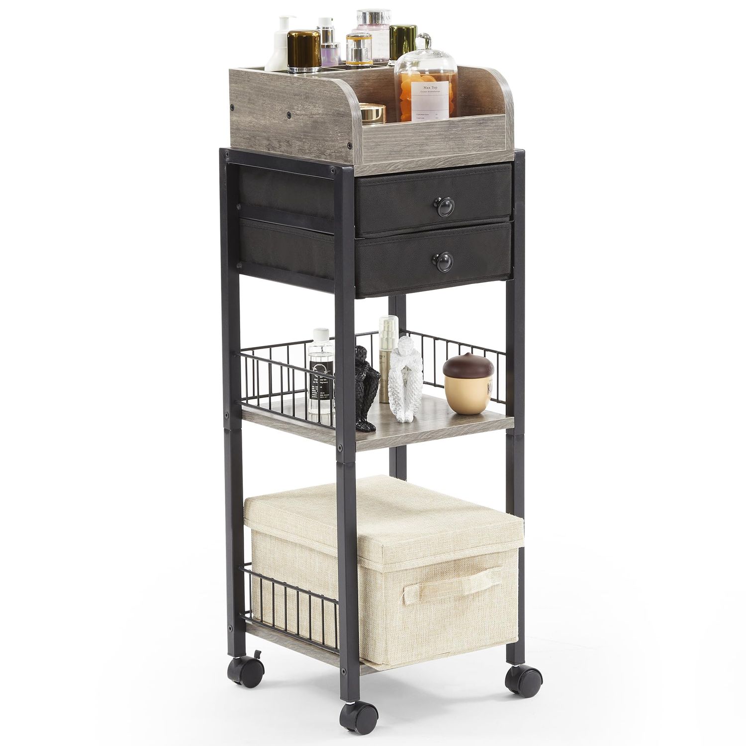 Kosydown Basic Floor Makeup Organizer Storage, Cosmetic Organizer and Jewelry Holder Organizer Stand, Skincare Make up Organizers with Drawers for Vanity,Bathroom,Bedroom, Living Room (Black)