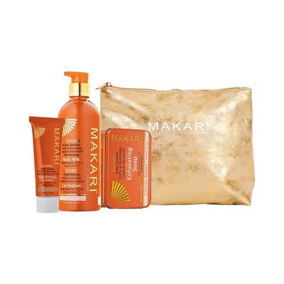 MAKARI Extreme Argan &amp; Carrot Oil 3 Piece Gift Set - Exfoliating Soap, Tone Boosting Body Lotion &amp; Face Cream Ideal for All Skin Types, Botanical Self Care Kit for Women