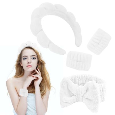 Youluka Spa Headband &amp; Wristband Set e Headbands for SkincareFace Wash Headband for FemaleMakeup HeadbandCute Hairband for LadiesHeadband for Skin Care 4 Pcs