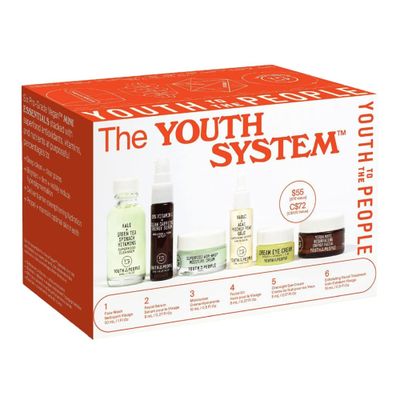 Youth To The People The Youth System - 6 Piece Set with Superfood Cleanser, Face Oil, Moisturizer, Vitamin C Serum, Eye Cream, Energy Facial - Vegan Skincare Kit