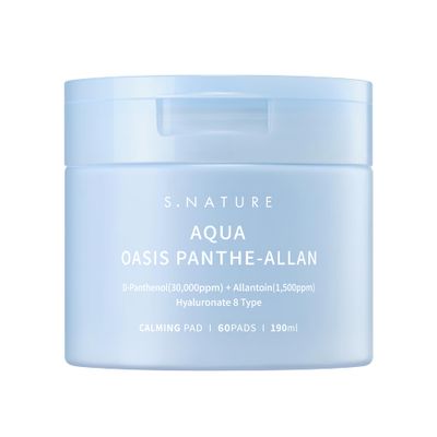 S.NATURE AQUA OASIS PANTHE-ALLAN CALMING PAD 60 Pads, 190ml | Exfoliating, Pore Care, Cooling, Soothing, Hydrating | 6.42Fl Oz