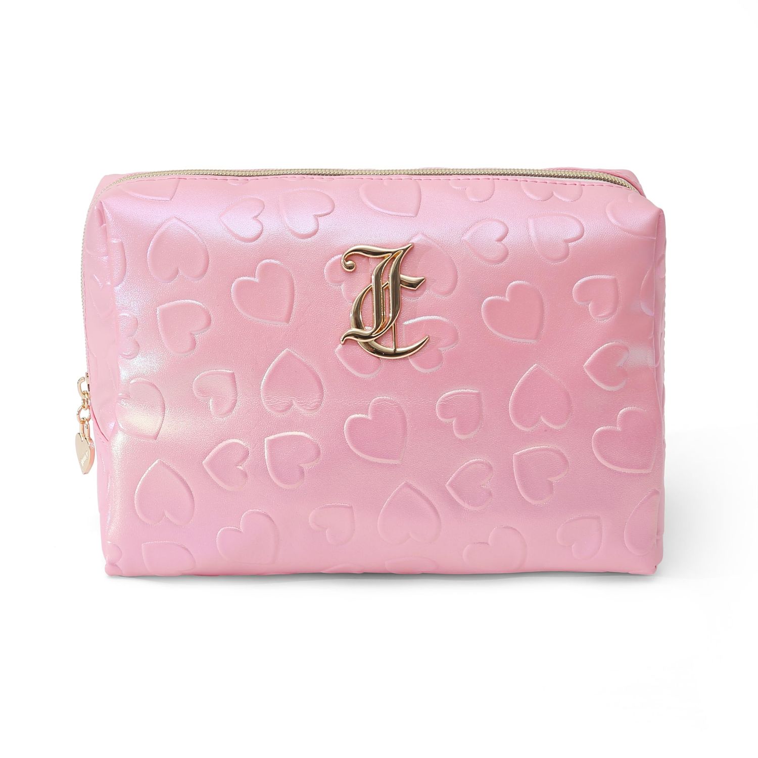 Juicy Couture Women&#39;s Cosmetics Bag - Travel Makeup and Toiletries Clutch Wedge Pouch, Pink Pressed